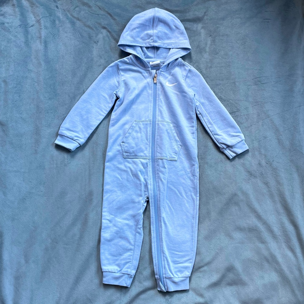 Nike Essentials Baby Blue Hooded Coverall - 24mo